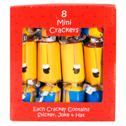 Christmas Crackers Mini Set of 8 - Each Cracker Contains: Sticker, Joke & Hat